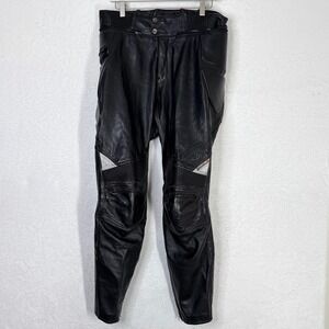 Firstgear Black Leather Motorcycle Pants Padded Knees ZIPS Mens 34 Inseam 28.5
